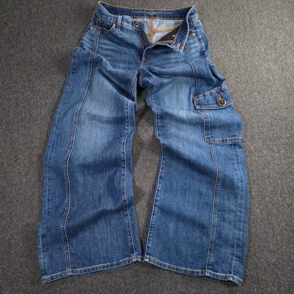 Chico's Denim - Chicos SO SLIMMING High Rise Wide Leg Jean Size 4R Blue Denim Cargo Pocket